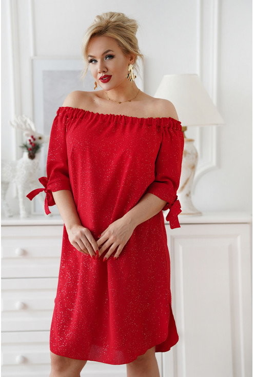 Sukienki - XL-ka Czerwona błyszcząca sukienka hiszpanka - MARITA - XL-ka - grafika 1
