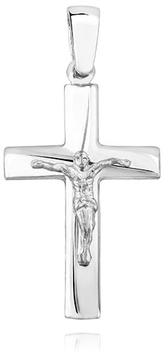Wisiorki - Valerio.pl Elegancki srebrny klasyczny gładki matowy krzyżyk krzyż z wizerunkiem Chrystusa srebro 925 CR31WP CR31WP - grafika 1