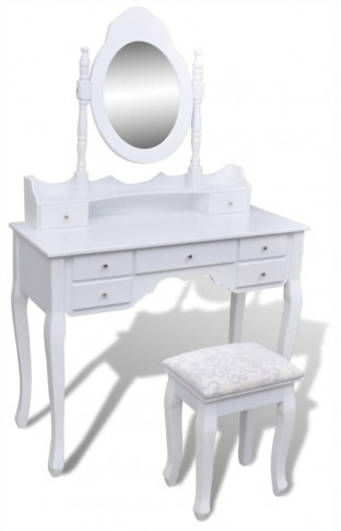 Toaletki - Biała toaletka z lustrem i krzesłem Algare - grafika 1
