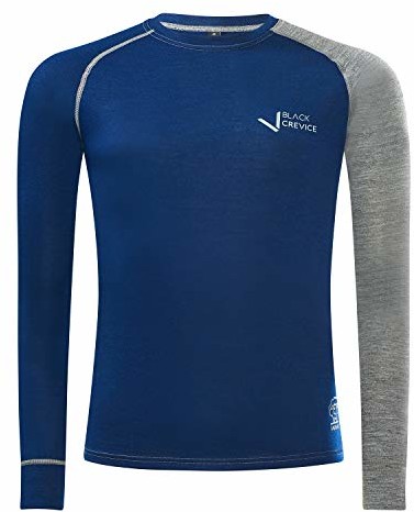 Koszulki sportowe męskie - Black Crevice Black Crevice Męska koszulka z długim rękawem z wełny merino koszulka funkcyjna, Steel Blue/Grey, 3XL BCR403652-BG-3XL - grafika 1