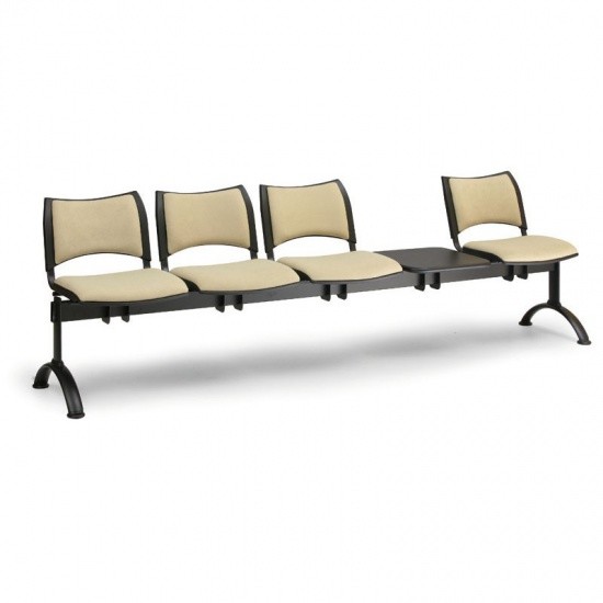 Inne meble biurowe - B2B Partner Ławka do poczekalni tapicerowana SMART, 4 siedzenia + stołek, pomarańczowy, czarne nogi 150418 - grafika 1