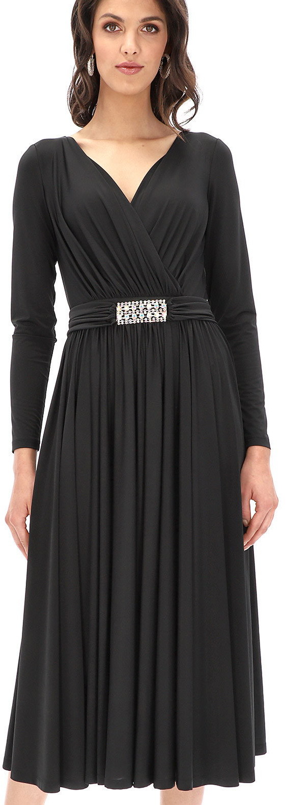 Sukienki - L'AF Elegancka czarna sukienka z ozdobną klamrą L'AF Cinty - grafika 1