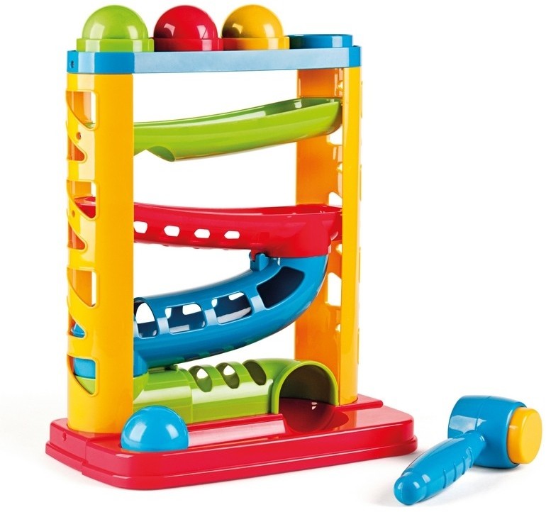 Zabawki interaktywne dla dzieci - Miniland zabawki edukacyjne Kolorowa zjeżdżalnia z piłeczkami MLZ97282 - grafika 1