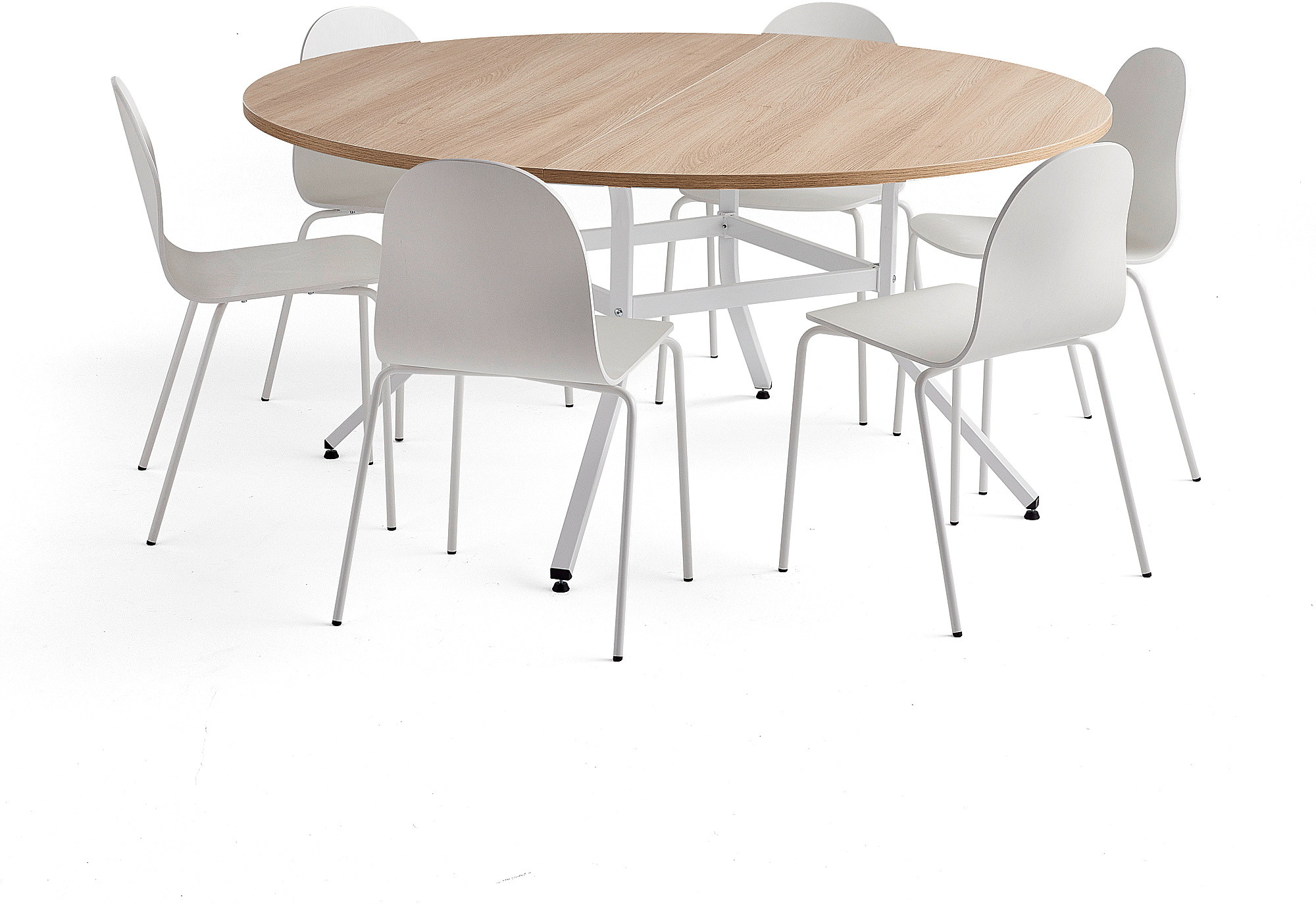 Zestawy mebli biurowych - AJ Produkty Zestaw mebli VARIOUS + GANDER, 1 stół i 6 białych krzeseł - grafika 1