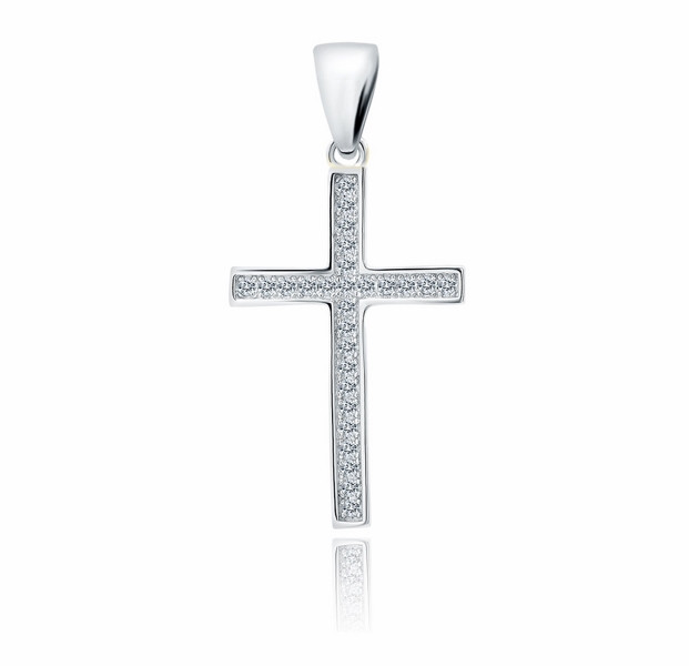 Wisiorki - Valerio.pl Rodowany srebrny krzyżyk krzyż cyrkonia cyrkonie srebro 925 Z1827CR Z1827CR - grafika 1