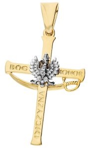Biżuteria religijna - LOVRIN Złoty krzyż 585 krzyżyk z białym orłem godło DJ118 M - grafika 1