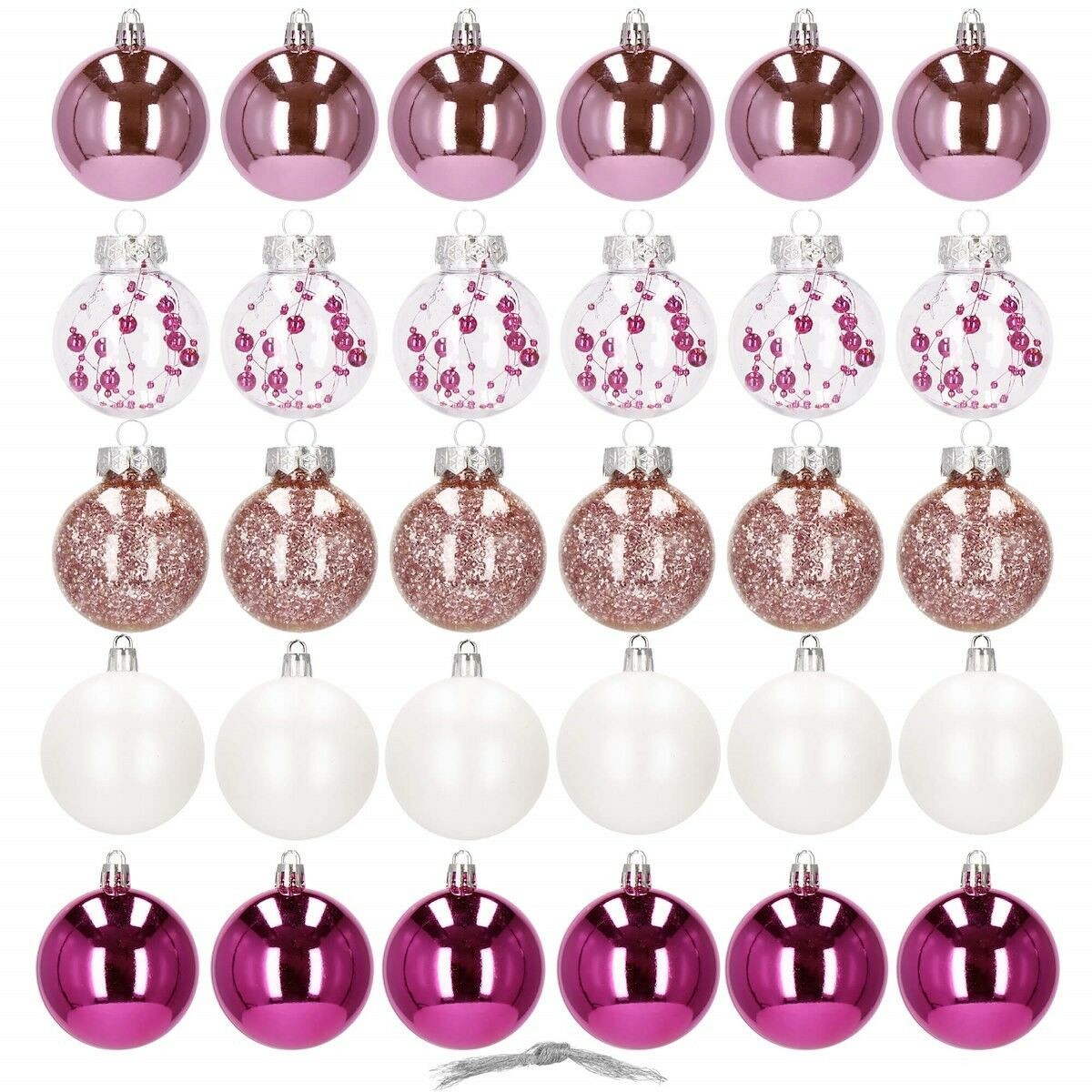 Bombki - Bombki choinkowe 30 szt. różowo-białe 6 cm ozdoby świąteczne CA0889 - grafika 1