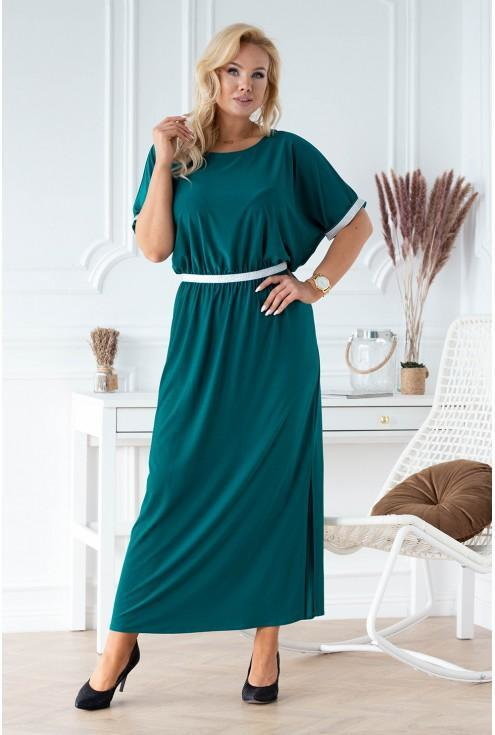 Sukienki - XL-ka Butelkowa długa sukienka ze srebrnymi taśmami - CLEMENTINE - XL-ka - grafika 1