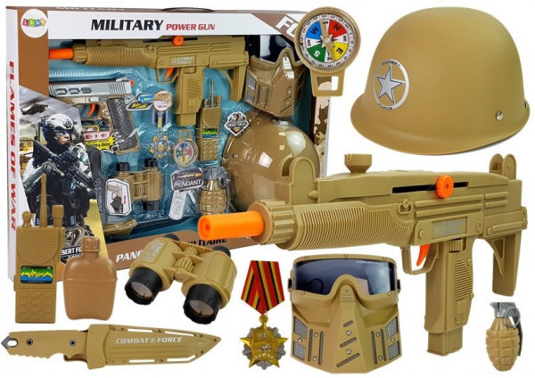 Zabawki militarne - LEANToys Zestaw Wojskowy Pistolety Broń z Maską Hełmem Granat Dźwięk - grafika 1
