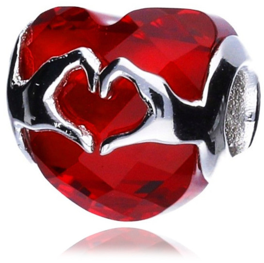 Charmsy - Pandora Valerio.pl Rodowany srebrny charms do czerwone serce heart dłonie srebro 925 BEAD089-1RH BEAD089-1RH - grafika 1