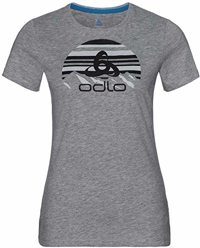 Koszulki sportowe damskie - ODLO Damska koszulka z okrągłym dekoltem S/S Kumano Logo T-shirt betonowy szary melanż - nadruk umieszczony Fw18 XS 550091 - grafika 1