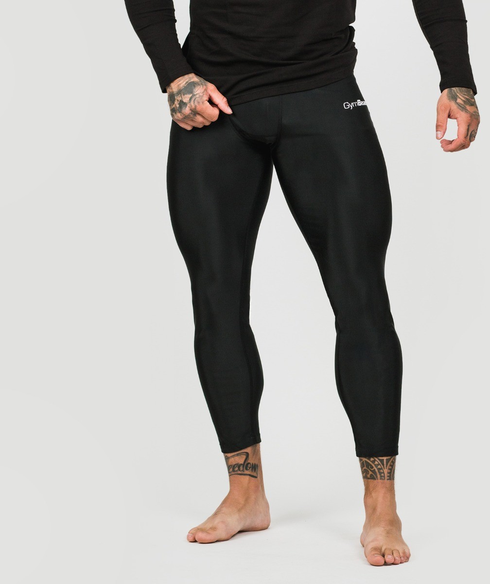 Spodnie sportowe męskie - GymBeam Męskie legginsy kompresyjne Black - grafika 1