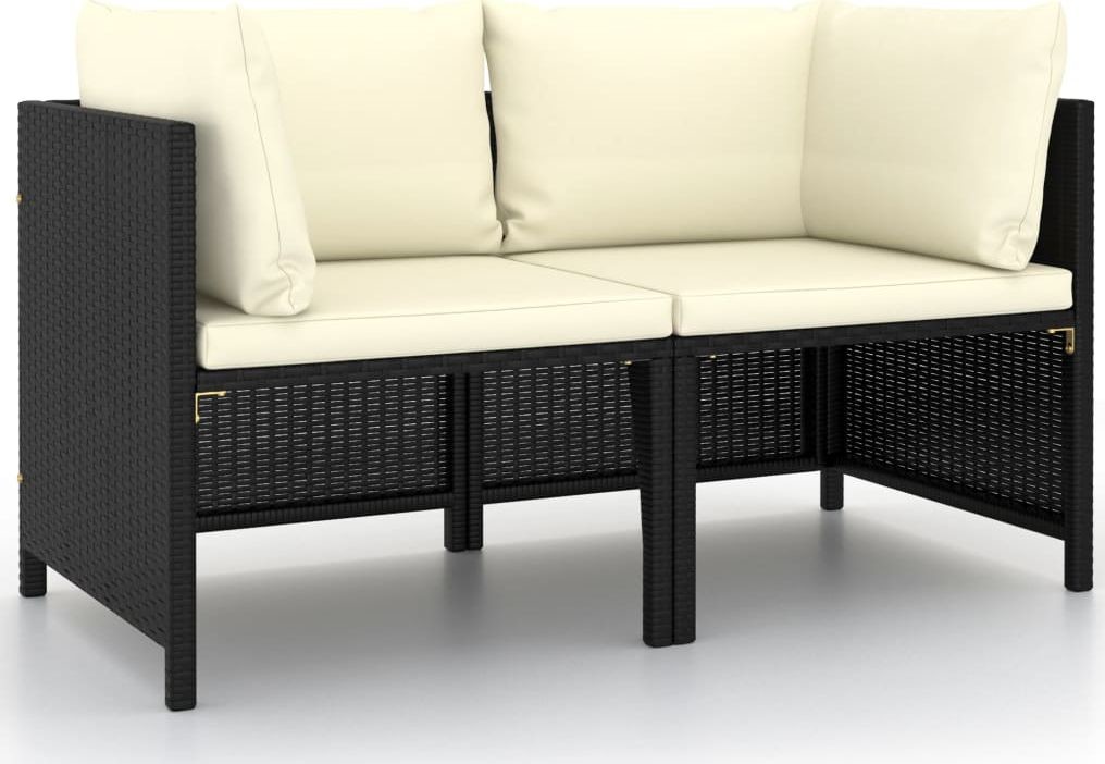 Sofy ogrodowe - vidaXL 2-osobowa sofa ogrodowa z poduszkami polirattan czarna 313512 - grafika 1