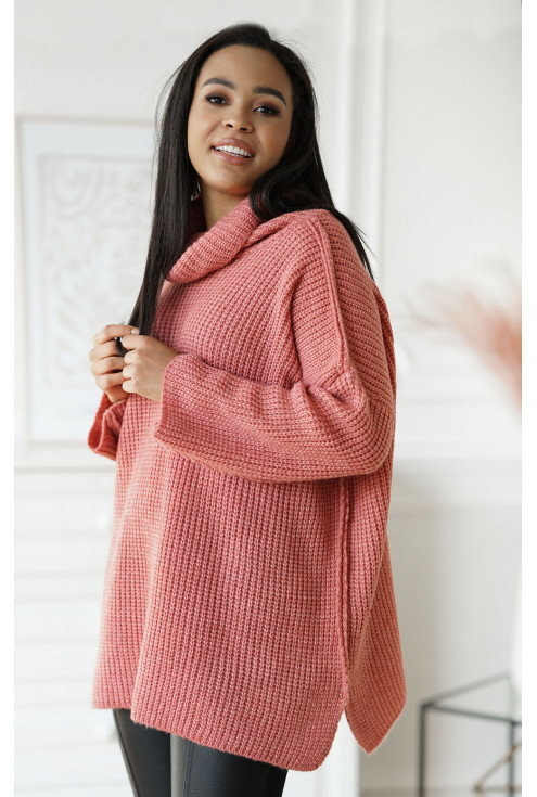 Swetry damskie - XL-ka Malinowy ciepły sweter z golfem - Reni - XL-ka - grafika 1