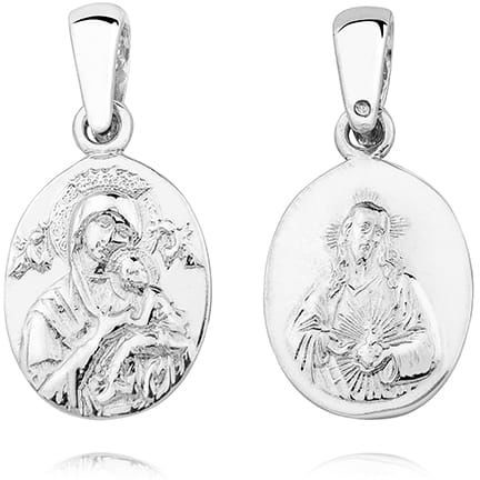 Biżuteria religijna - Srebrny (pr.925) medalik diamentowany Matka Boska Nieustającej pomocy / Serce Jezusa - dwustronny - grafika 1