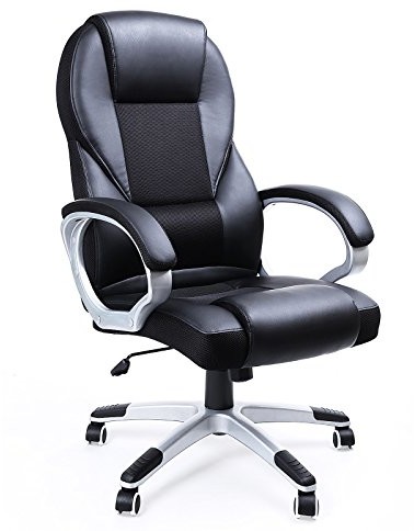 Fotele i krzesła biurowe - SONGMICS Songmics czarne krzesło biurowe krzesło biurowe fotel szefa o dużej sitzkomfort obg22b OBG22B - grafika 1