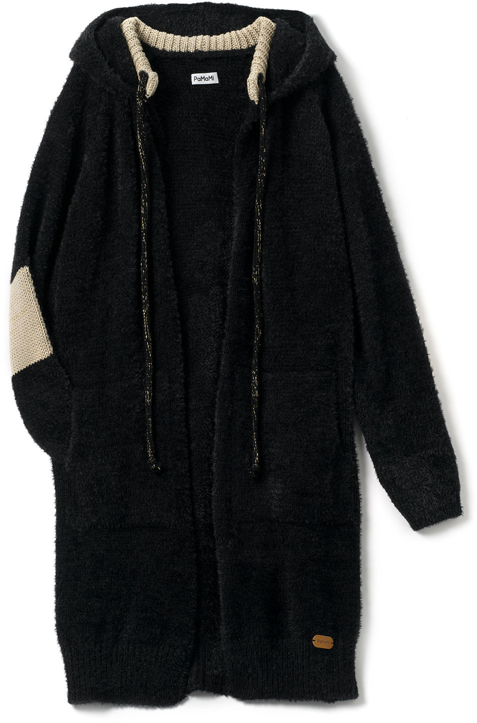 Swetry damskie - PaMaMi Czarny kardigan damski z kapturem 2210513-001 - grafika 1
