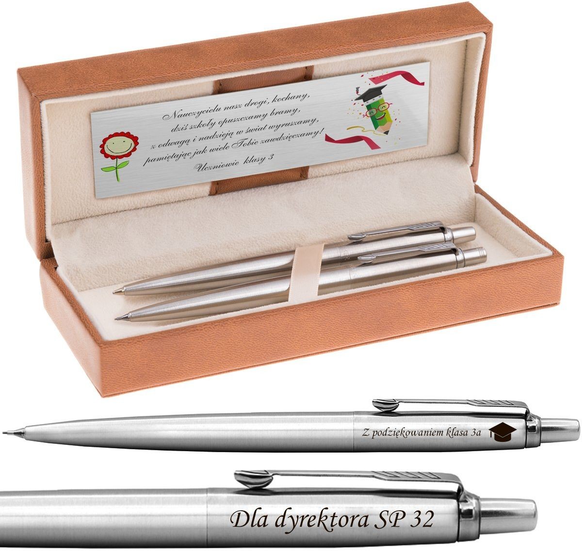 Zestawy piśmiennicze - Parker Zestaw Długopis i Ołówek Jotter CT stalowy Grawer i Dedykacja 5339 - grafika 1
