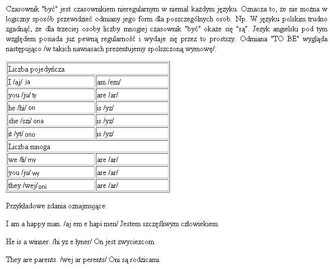 ODMIANA TO BE . ? i co znaczy ? zadania, ściągi i testy