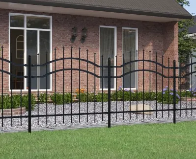 VIDAXL Ogrodzenie z grotami, czarne, 140 cm, malowana proszkowo stal