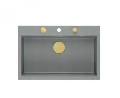 Quadron Marc Zlewozmywak granitowy jednokomorowy 76x50 cm szary/złoty HQM7650U5_PVDG1