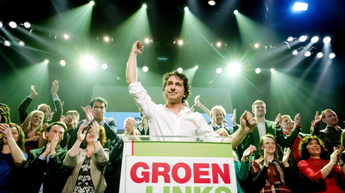 Wielka radość w obozie Zielonej Lewicy - na zdjęciu jej lider  Jesse Klaver/AFP/Robin van Lonkhuijsen