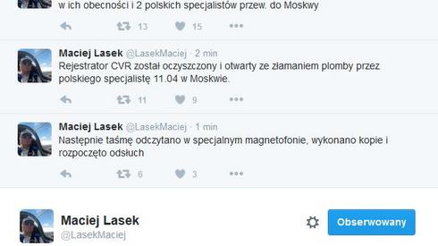 Do publikacji wyników prac podkomisji odnosi się na Twitterze Maciej Lasek