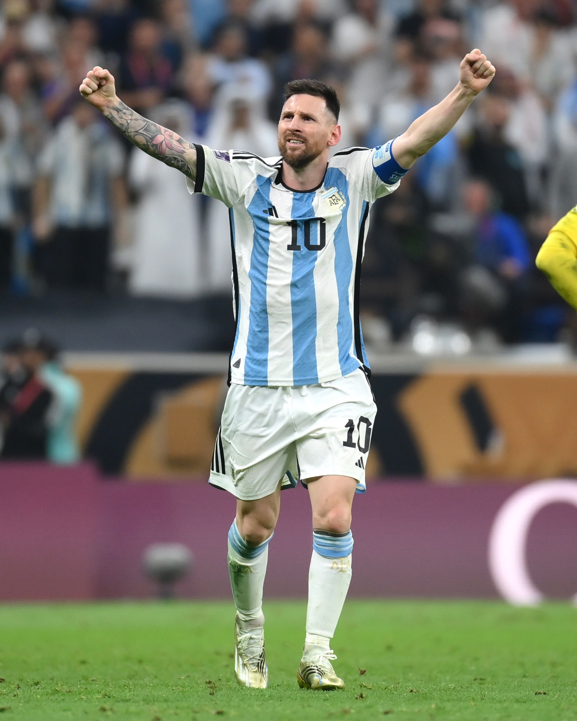 Messi celebrates his second goal for Argentina.