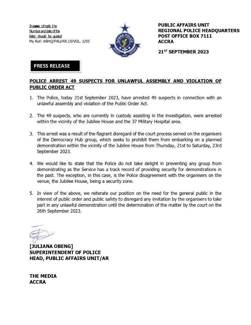 #OccupyJulorbi House demo: 49 suspects arrested for unlawful violation of Public Order Act - Police states