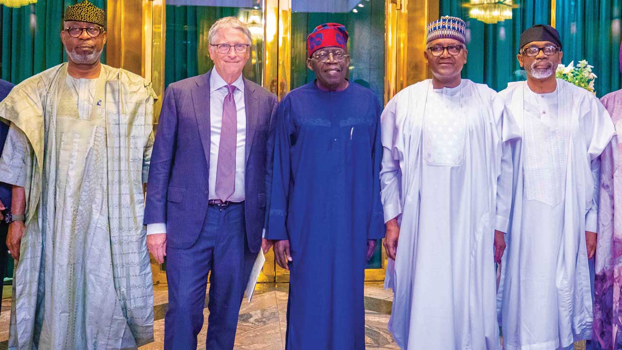 From left: Presidential aide, Dele Alake, Bill Gates, President Bola Tinubu, Aliko Dangote and Chief of Staff, Femi Gbajabiamila. [TheNation]