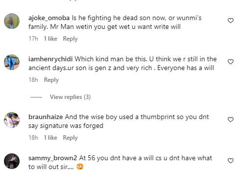 Some reactions of social media users, slamming Mohbad's father over his statment about the will [Instagram/PulseNigeria247]