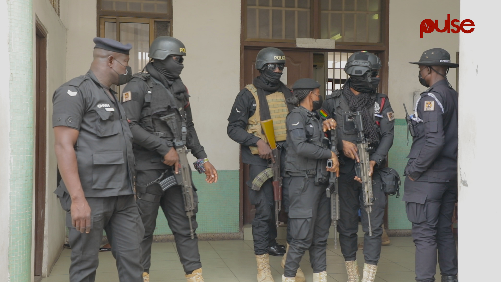 Ghana police armed to the teeth at the Accra Circuit Court. 