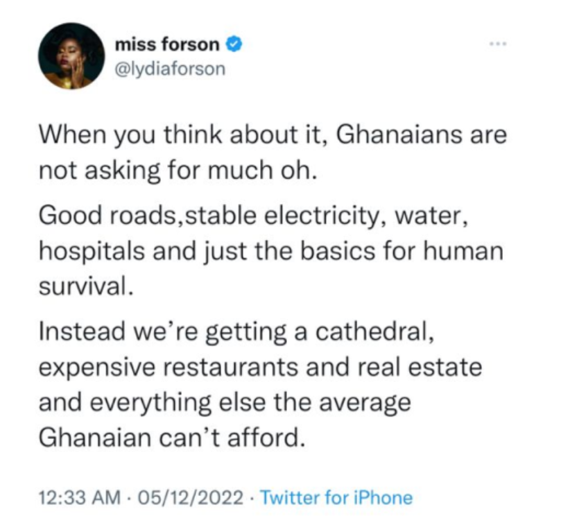 Ghanaians want good roads, hospitals but they’re getting cathedral - Lydia Forson