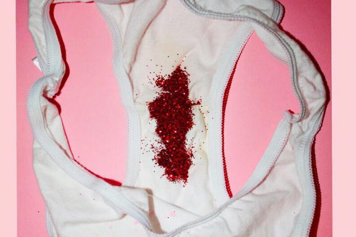 Panties with Menstruation Blood Stain. First Menstrual Period