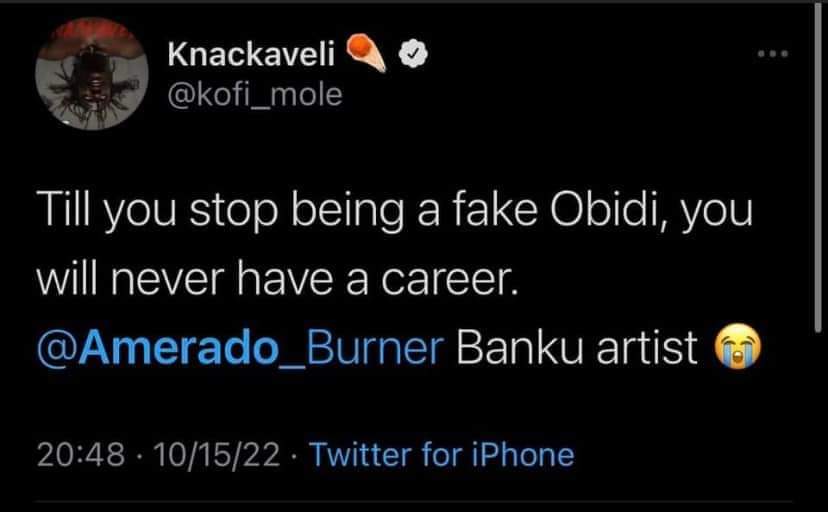Amerado and Kofi Mole fight on Twitter