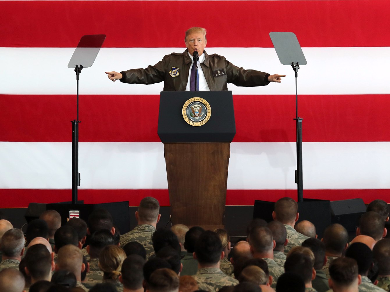 Trump addresses the US military in Japan.