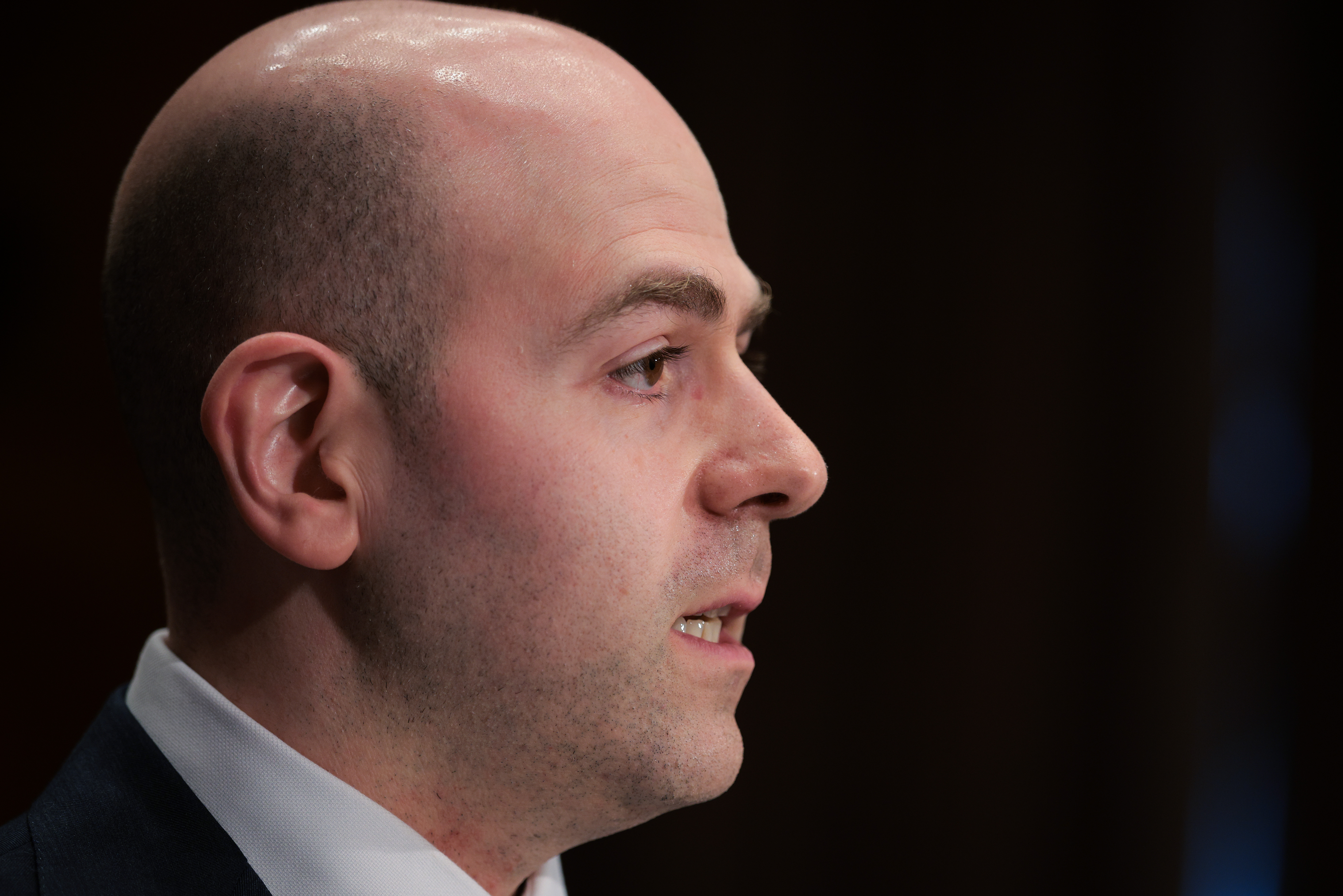 Dr. Stephen Miran, nominee for Chairman of the Council of Economic Advisers testifies at a hearing of the Senate Banking Committee on Feb. 27, 2025, at the Dirksen Senate Building in Washington.