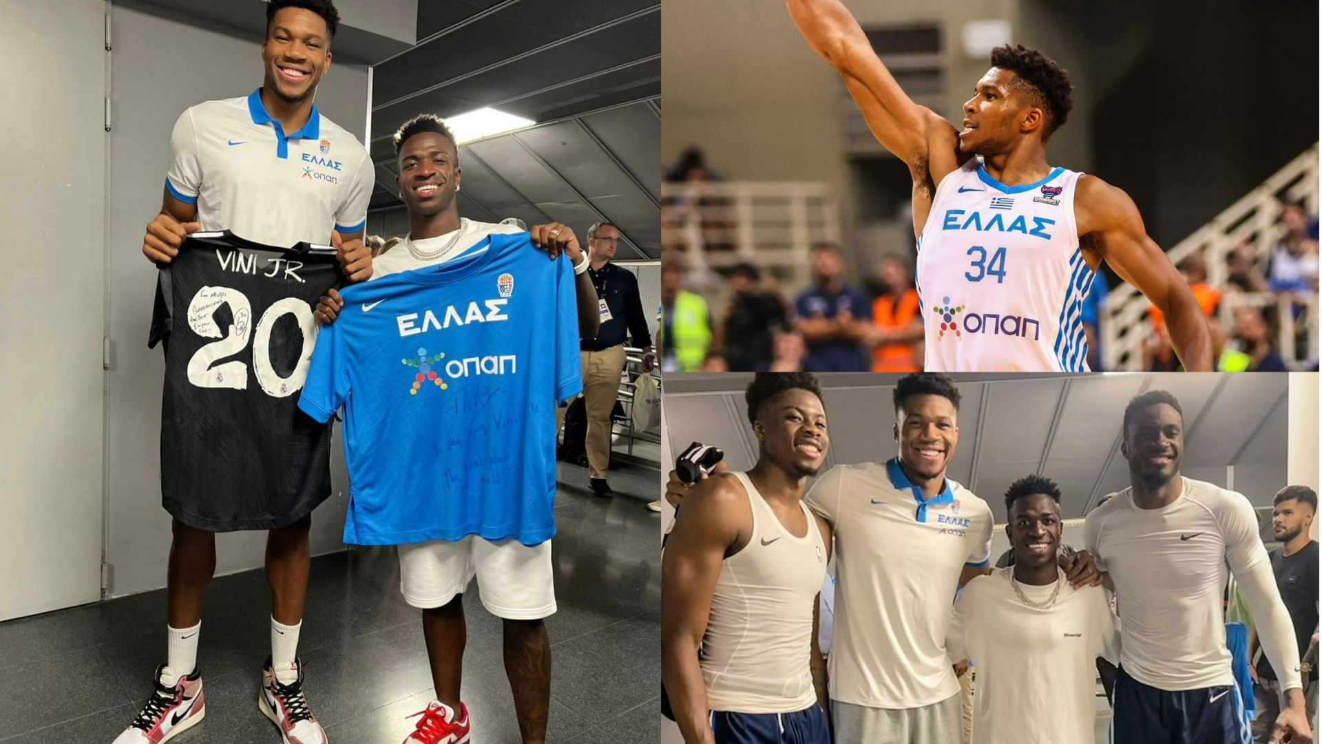 Bucks hero Giannis Antetokounmpo swaps basketball for soccer as he visits  Madrid and poses for photos with superstar Brazilian Vinicius Jr before  pair exchange signed jerseys