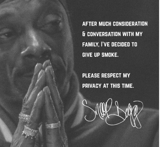 Snoop Dogg's initial post that had the world thinking that he quit smoking [Instagram/Snoopdogg]