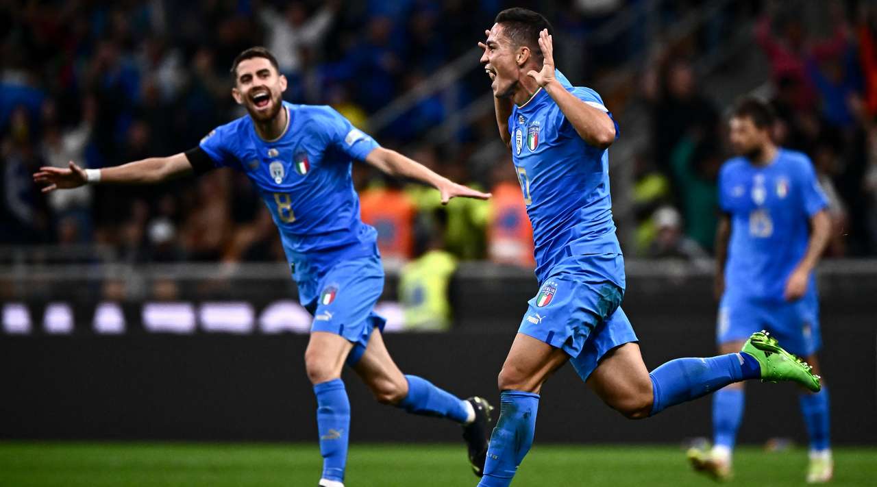 Giacomo Raspadori celebrating his goal against England 