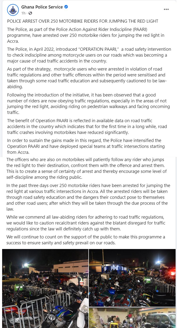 Over 250 Okada riders arrested for traffic offenses