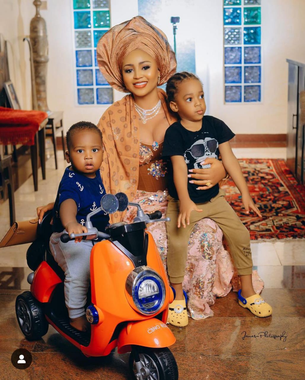 Regina Daniels and her two sons [Instagram/Reginadaniels]