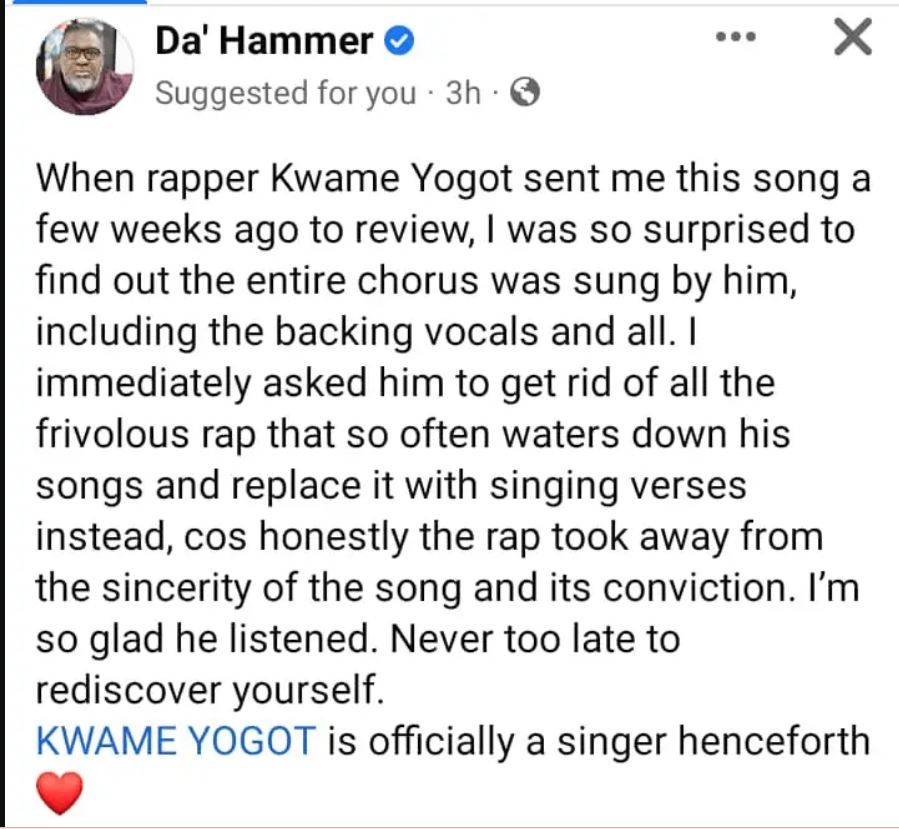 Stop all the frivolous rap and focus on singing - Hammer advises Kwame Yogot