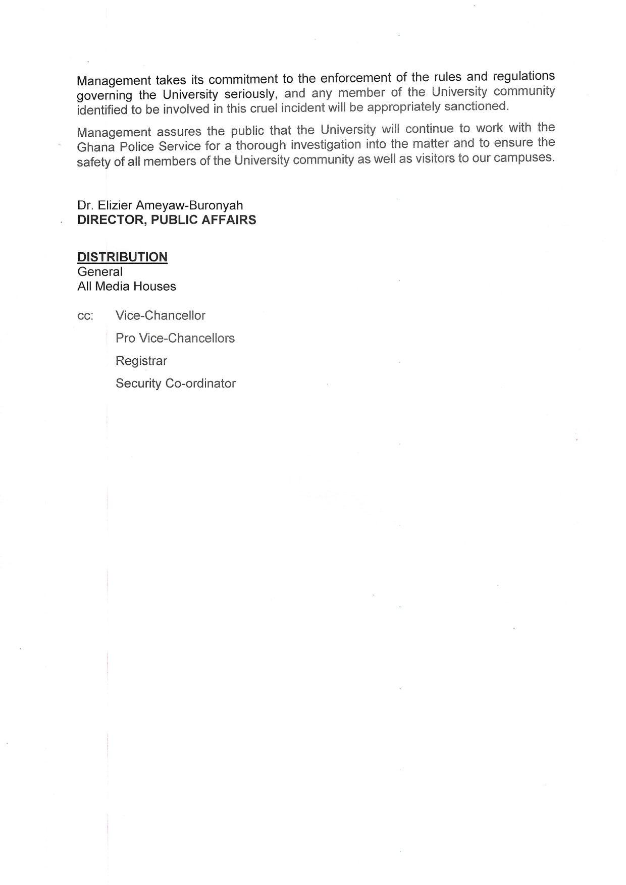 University of Ghana reacts to assault on alleged gay on Legon Campus