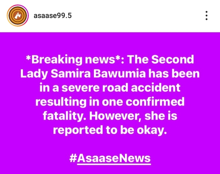 Samira Bawumia involved in tragic road accident, one fatality confirmed