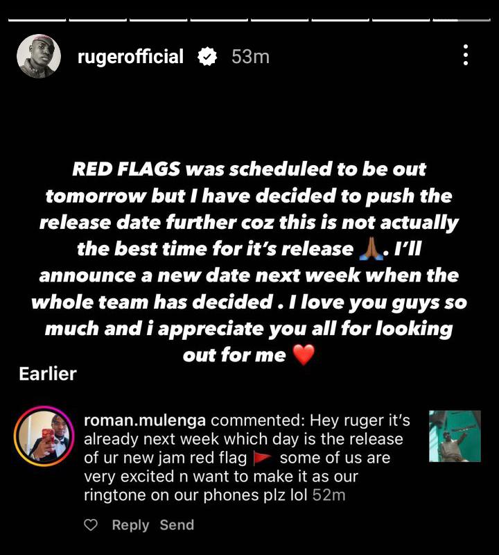 Ruger's Instagram Story 3rd November, 2022