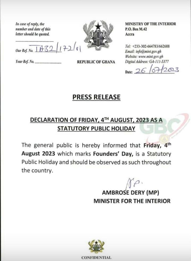 August 4 declared a Statutory Public Holiday - Ambrose Derry announces