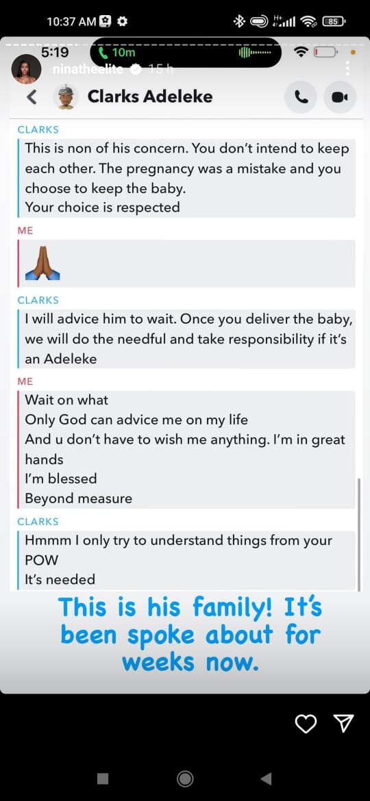 Anita Brown's alleged Snapchat conversation with Davidos cousin; Clarks