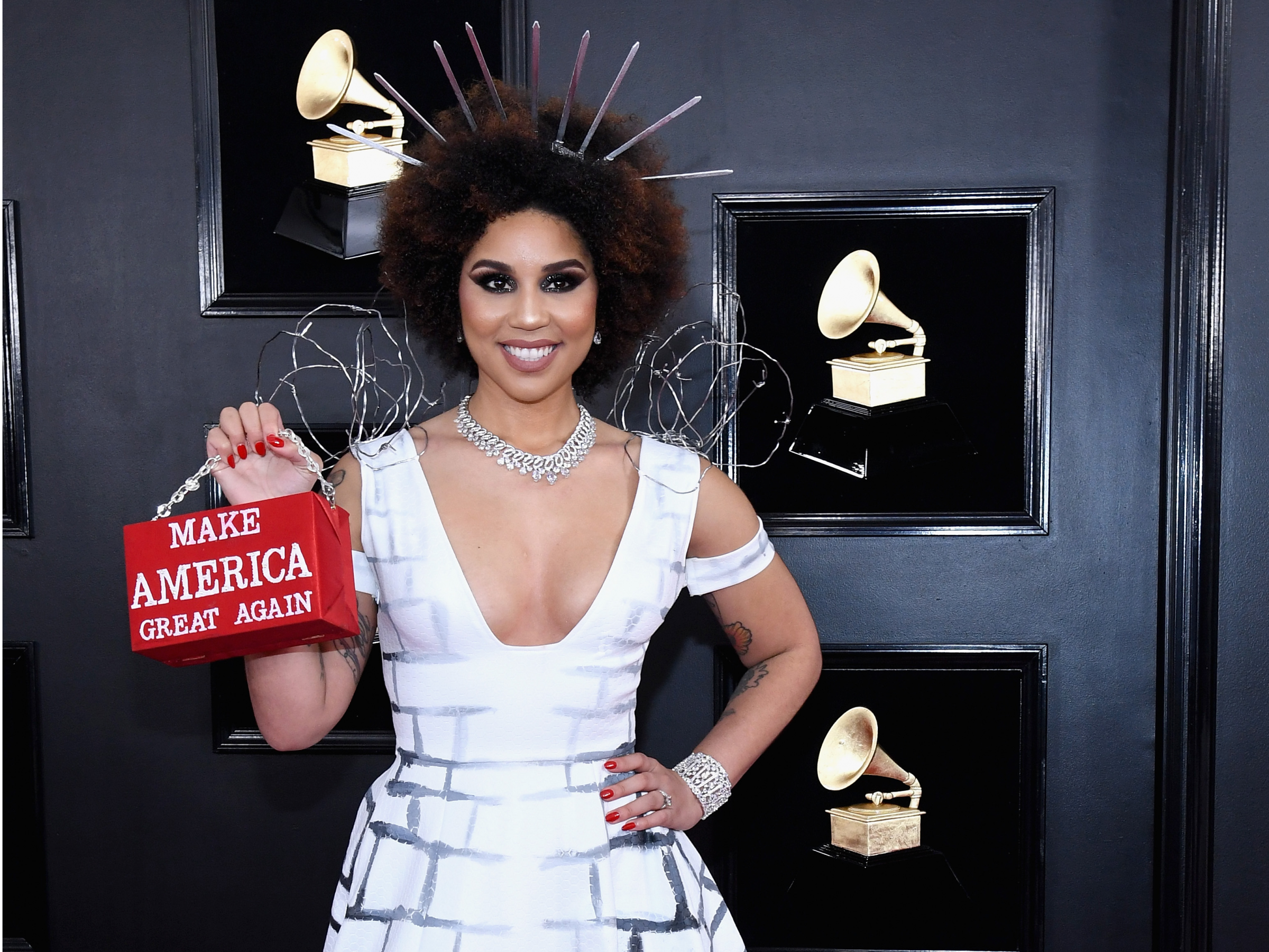 Singer Joy Villa wore a 'Build the Wall' dress with a 'Make