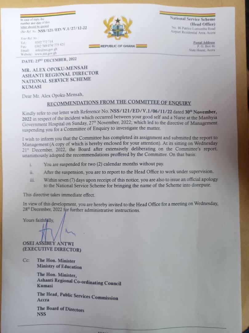 NSS transfers suspended Ashanti Regional boss to Accra